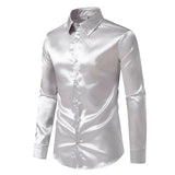 Nightclub Dress Red Satin Shirts Men Clothing Silk Like Long Sleeve Roupas Masculinas Mens Sexy Wedding Party Button Up Shirts