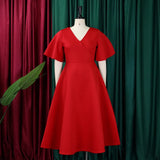 Dress Women Sexy Dresses White Round Neck Flare Sleeve Party Sheath Pleated High Waist Work Elegant Bodycon Mid Length Vestidos