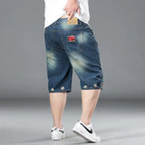 Plus Size Summer Men's Hip-hop Ripped Denim Shorts Fashion Streetwear Harajuku Rock Loose Straight Knee Length Short Jeans