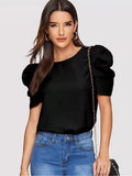 Women Blouse Fashionable Summer Versatile Urban Leisure Bubble Sleeve Round Neck Straight Tube Women's T-shirt Blouses Shirts
