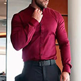 Men's  Casual Shirt Slim Fit Micro-elastic Long Sleeve Comfortable Versatile Stand Collar Tops Camisas  Men Dress Shirt