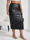 Plus size PU leather half skirt high waist straight tube mid-long slit skirt PU washable fabric sexy elegant fashion good