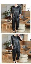 M-5XL Plus Size Mens Ankle Pants Sets 2 Piece Outfits Chinese Style Summer Streetwear Tracksuits Casual Shirt and Pants Set Male