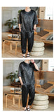 M-5XL Plus Size Mens Ankle Pants Sets 2 Piece Outfits Chinese Style Summer Streetwear Tracksuits Casual Shirt and Pants Set Male