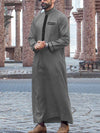 Muslim men's robe long-sleeved ethnic style embroidered stand collar Arabic clothing men's Islamic casual robe