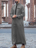 Muslim men's robe long-sleeved ethnic style embroidered stand collar Arabic clothing men's Islamic casual robe
