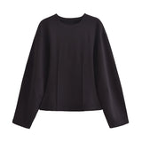 Women's Suit 2025 Spring New Women's Clothing Fashion Long Sleeve O-neck Pleated Top Double-Sided Fabric Office Top Casual Pants