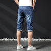 Mens Short Jeans Summer New Bermuda Casual Stretch Blue Knee Length Cropped Pants Slim Male Denim Shorts