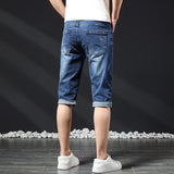 Mens Short Jeans Summer New Bermuda Casual Stretch Blue Knee Length Cropped Pants Slim Male Denim Shorts