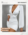 White Party Dresses for Women Wedding Banquet Robe Elegant Long Sleeved Robe Sexy Y2K Streetwear Female Clothing Vestidos