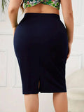 2025 Summer Plus Size Solid Slim Skirt, Casual High Waist Slit Skirt, Women's Plus SizeClothing