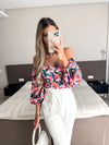 Elegant Floral Blouses For Women Sexy Backless Off Shoulder Crop Top Youth White Blouse Fashion Summer Women Clothing 2024