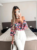 Elegant Floral Blouses For Women Sexy Backless Off Shoulder Crop Top Youth White Blouse Fashion Summer Women Clothing 2024