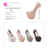Sexy Platform Shallow Shoes Woman Pumps Round Head Bling Sequins Slip-On Ultra Thin High Heels Party Wedding Shoe Zapatos