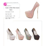 Sexy Platform Shallow Shoes Woman Pumps Round Head Bling Sequins Slip-On Ultra Thin High Heels Party Wedding Shoe Zapatos
