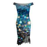 Women'S Party Dress Sexy Off Shoulder Split Ruffle Solid Bodycon Knee-Length Dress Fashion Glitter Party Elegant Dresses Vestido