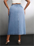 ZMTUO Women's Plus Size Denim Long Skirt Is Decorated with American Retro Casual Style Long Skirt