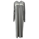 Mens Tops Muslim Middle Eastern Islamic Arabic Clothing Loose Striped Long Sleeve Drawstring Pockets Full Length Hooded Robe
