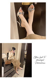 Designer Summer Pointed Toe High Heel Crystal Slippers for Women Fashion Slip-On Sexy Stripper Thin Heel Dress Slides