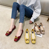 Women Flats Pu Leather Yellow Flat Shoes Solid Color Soft Sole Slip on 2025 Summer Female Fashion Shoes Square Toe Ballet Shoes