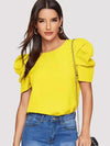 Women Blouse Fashionable Summer Versatile Urban Leisure Bubble Sleeve Round Neck Straight Tube Women's T-shirt Blouses Shirts