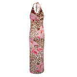 Women's Clothing Dress New Summer Sexy Backless Print Leopard V-Neck Dresses Streetwear Fashion Halter Lace-up Dresses Clothing