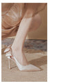 Wedding Heels Women Luxury Brand Design String Bead Pearls High Heels Ladies Sexy Elegant Pointed Toe White Black Pumps2025