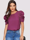 Women Blouse Fashionable Summer Versatile Urban Leisure Bubble Sleeve Round Neck Straight Tube Women's T-shirt Blouses Shirts