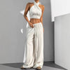 Women's Clothing Summer Casual Solid Color 2 Piece Set New Backless Cross-chest Wrapping Sexy Tank Top & Wide-leg Trousers Pants