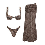 3 Pcs Leopard Bikini Swimsuit with Cover Up kimonos Swimwear Women Bathing Suit Bandage Bikini Set Swimming Suits Biquini