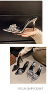 Designer Summer Pointed Toe High Heel Crystal Slippers for Women Fashion Slip-On Sexy Stripper Thin Heel Dress Slides