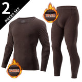 2-piece plus size men's fall/winter thermal underwear set fashion simple sleeve striped long-sleeved trousers casual pajamas set