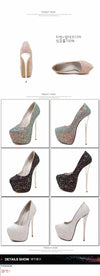 Sexy Platform Shallow Shoes Woman Pumps Round Head Bling Sequins Slip-On Ultra Thin High Heels Party Wedding Shoe Zapatos