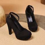 Women High Heels Fashion Suede Round Toe Female Platform Shoes Women Pumps Heeled Sandals Sexy Ankle Strap Footwear Big Size 42