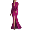 Women Elegant Evening Party Dresses 2025 New Spring Summer Solid Color Deep V-Neck Split-Front Bandage Banquet Prom Gown
