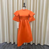 Elegant Party Dresses for Woman 2024 New O Neck Ruffles Sleeve High Waisted Asymmetric Mid Calf Luxury Birthday Dinner Vestidos