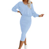 Fashion Two Piece Set Dress Women's Autumn Sexy V Neck Long Sleeve Pullover Top And Skirts Two Piece Set Dress
