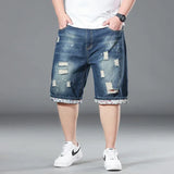 Plus Size Summer Men's Hip-hop Ripped Denim Shorts Fashion Streetwear Harajuku Rock Loose Straight Knee Length Short Jeans