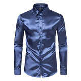 Nightclub Dress Red Satin Shirts Men Clothing Silk Like Long Sleeve Roupas Masculinas Mens Sexy Wedding Party Button Up Shirts