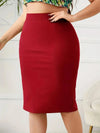 2025 Summer Plus Size Solid Slim Skirt, Casual High Waist Slit Skirt, Women's Plus SizeClothing