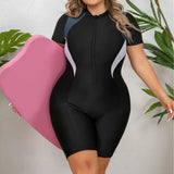 Plus Size One-piece Swimming Suit Zip-up Sports Swimsuit Bathing Suit Women Dive Skin Shorts Bathing Suit for Lady