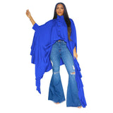 SOMO Plus Size Women Clothes Pleated Long Cape Shirt Bat Full Sleeve Irregularity Blouse Top One Size Loose Dropshipping 2023