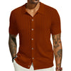 Men's Casual Tops Summer Cool Knitted Men's Shirt Short Sleeve Lapel Solid Color Hollow Breathable Men's Clothing