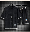2025 Summer New Fashion Trend Men's Casual Relaxed Comfortable High Quality Plus-Size Two-Piece Sets M-5XL Checkered Sports Suit