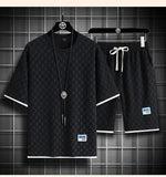 2025 Summer New Fashion Trend Men's Casual Relaxed Comfortable High Quality Plus-Size Two-Piece Sets M-5XL Checkered Sports Suit