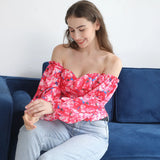 Elegant Floral Blouses For Women Sexy Backless Off Shoulder Crop Top Youth White Blouse Fashion Summer Women Clothing 2024