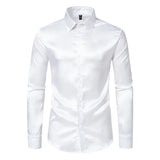 Nightclub Dress Red Satin Shirts Men Clothing Silk Like Long Sleeve Roupas Masculinas Mens Sexy Wedding Party Button Up Shirts