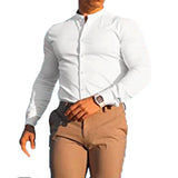 Men's  Casual Shirt Slim Fit Micro-elastic Long Sleeve Comfortable Versatile Stand Collar Tops Camisas  Men Dress Shirt