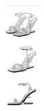 Eilyken Street Style Crystal Diamond Square Toe Womens Sandals Fashion Buckle Strap Strange Heels Summer Shoes
