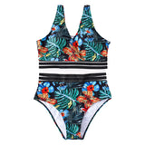 Plus Size Swimsuit Leaves Printed High Waist Two Pieces Bikini Set Swimsuit Female Women Beachwear Swimwear Bather Bathing Suit